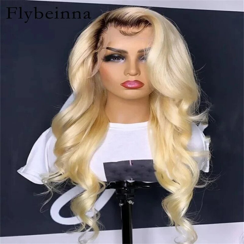 13*6 Human Hair Lace Frontal Blonde Ombre Lace Front Hair Wigs Honey Blonde 13x6 Hd Frontal Wig Dark Roots Body Wave #4 613 Wig