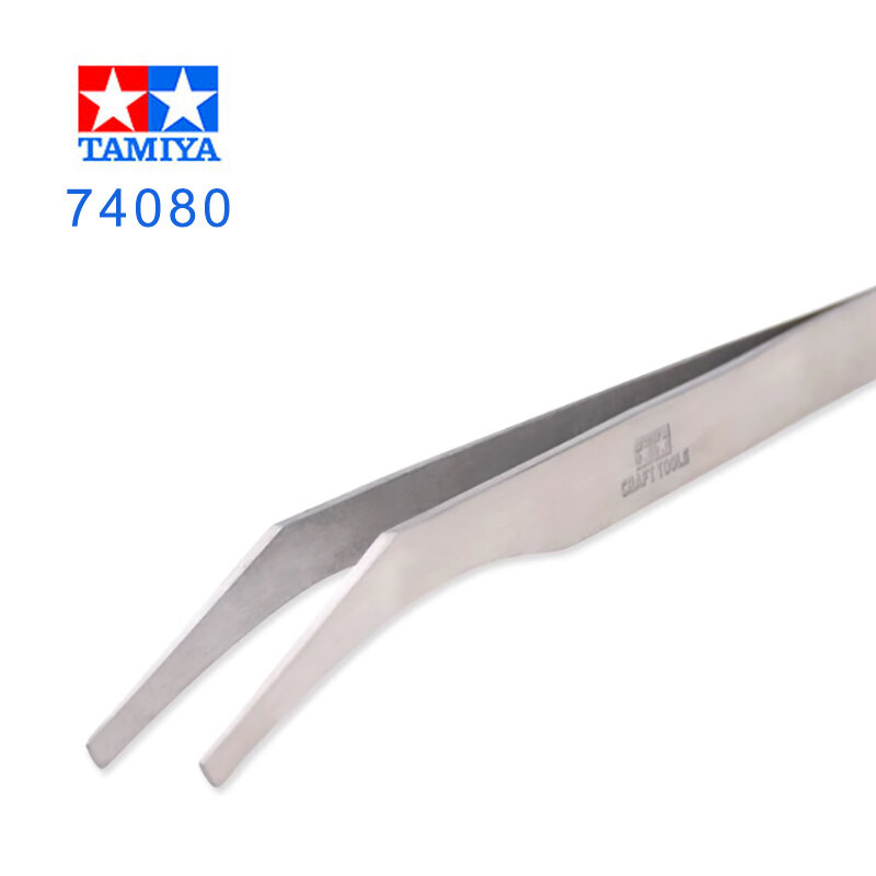 Tamiya-Pinzas curvadas de acero inoxidable 74080, Kit de modelo militar de plástico, herramienta de construcción de artesanía