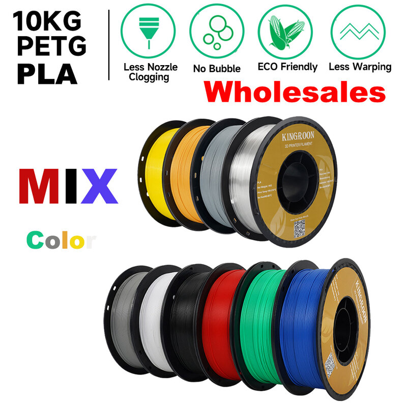 KINWords-Filaments de couleurs mélangées, PLA, PETG, 10kg, 10 rouleNu /boîte, 1.75mm, vente en gros