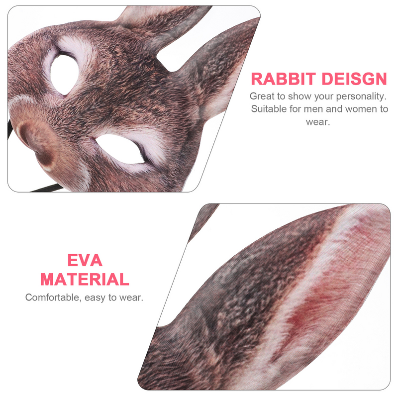 หน้ากากกระต่ายครึ่งหน้าตกแต่งสนุกสนานสร้างสรรค์หูกระต่ายหน้ากาก EVA สำหรับงานเทศกาลคลับปาร์ตี้ (สีน้ำตาล)