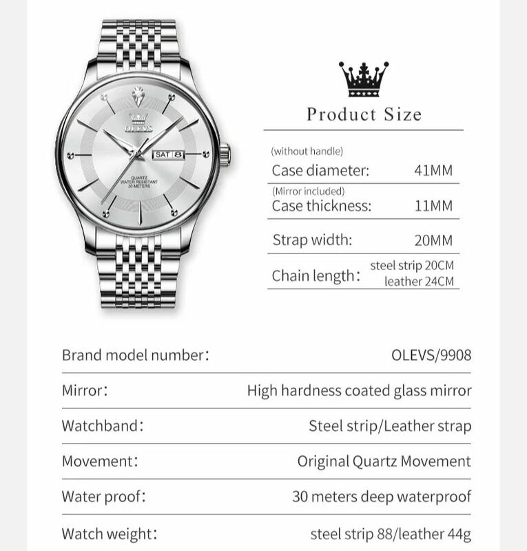 OLEVS 9908 luksusowy wodoodporny męski zegarek na rękę 41mm duża tarcza podwójny zegarek kwarcowy z kalendarzem dla mężczyzn moda klasyczna sukienka zegarki 2024