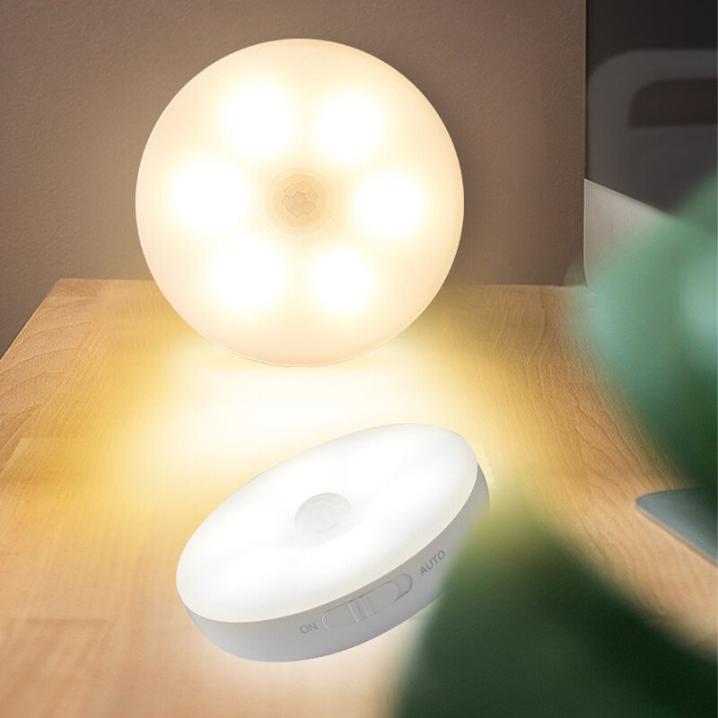 Lámpara de noche recargable por USB, luz de armario con Sensor de movimiento para el hogar, 0, 6W, LED, Blanca