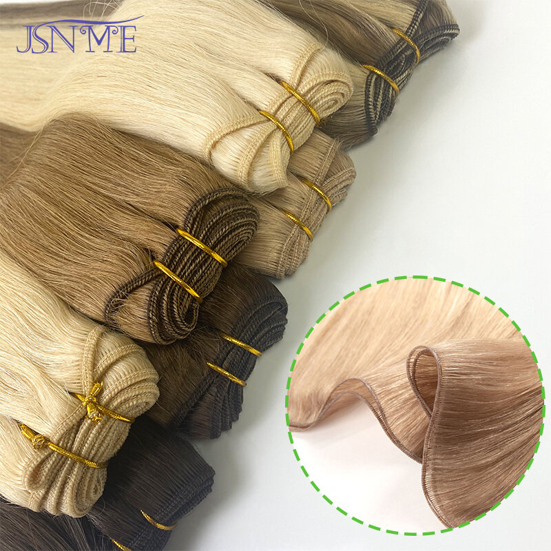 Jsnme-女性のためのストレートウィーフトエクステンション、100% 本物の人間の髪の毛、茶色とブロンドで横糸の束、14インチ-24インチ