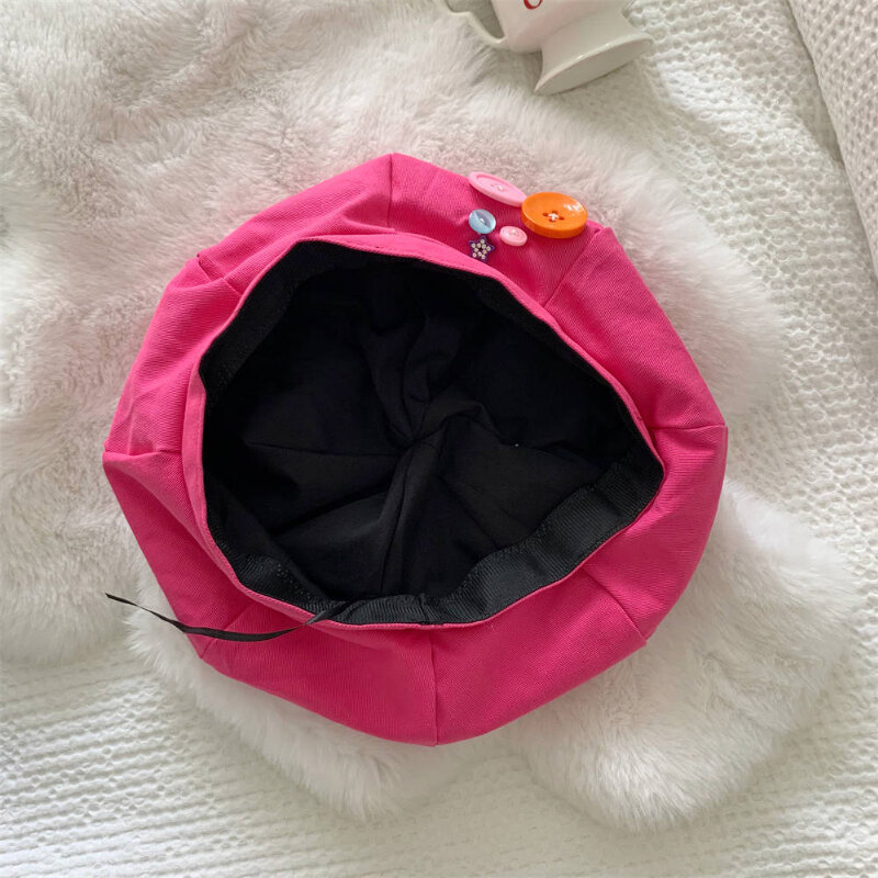 Japanse Lente En Herfst Dames Schattige Roze Y 2K Button-Up Candy Baret Met Alles Schilder Hoed