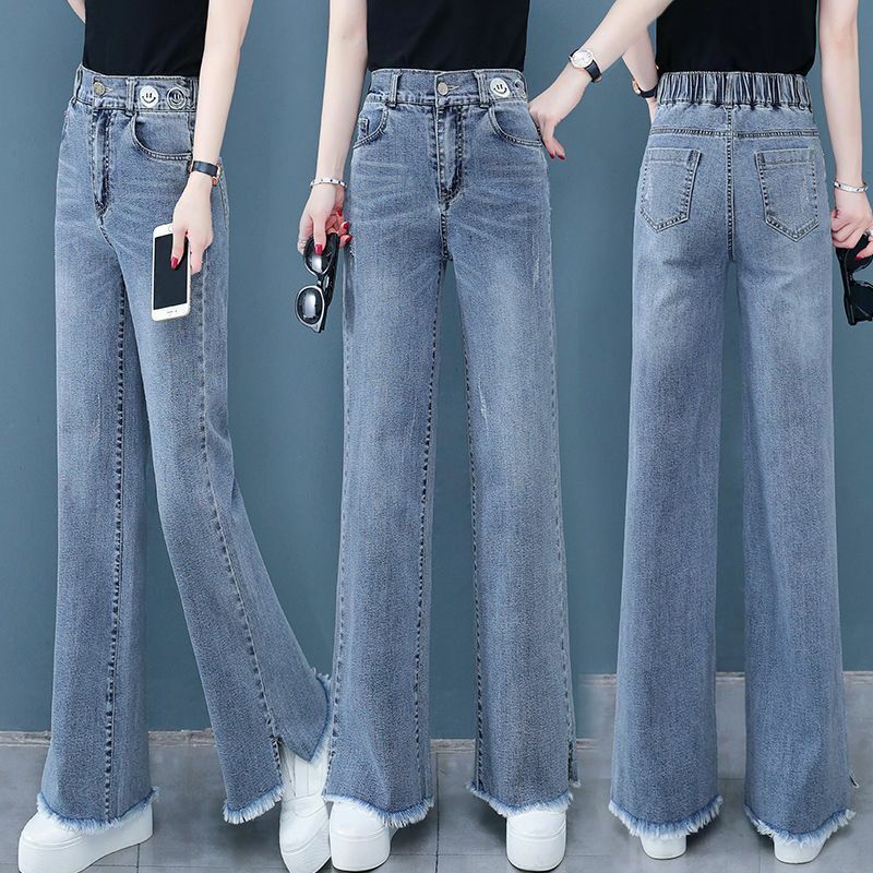 Celana Jeans tipis wanita, celana Denim kaki lurus ramping pinggang tinggi lebar longgar musim panas dan semi 2024