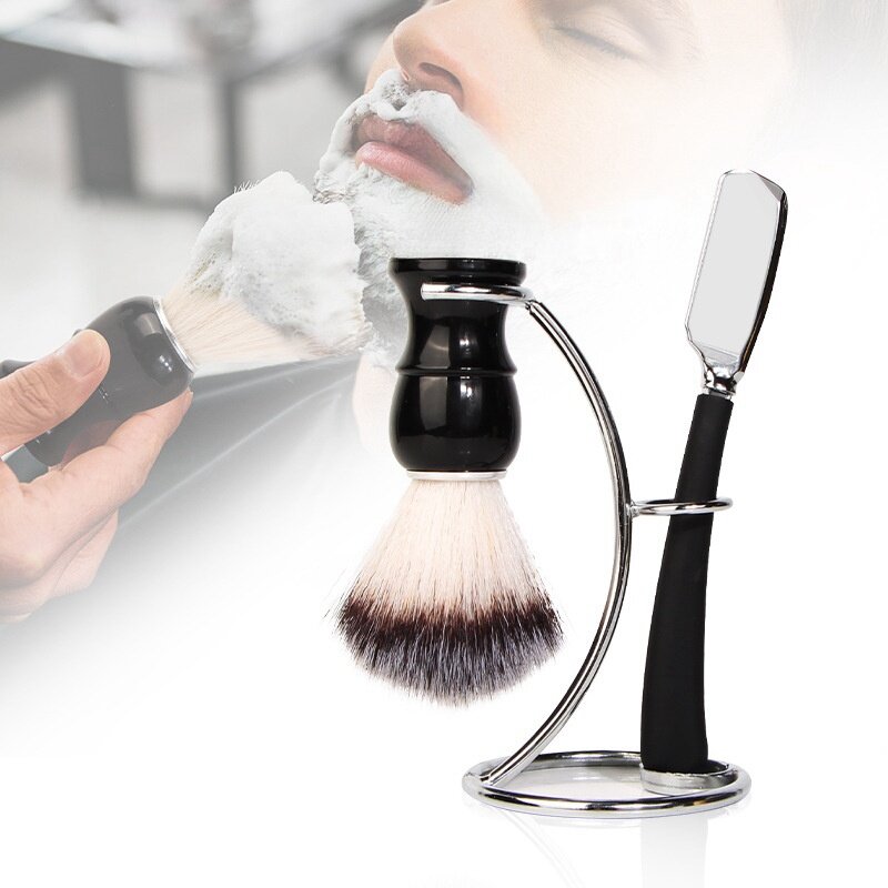 Men's Gift Set Old Style Manual Shaver Beard Bubble Brush Stainless Steel Storage Rack Barber Recommended Shaving 3-piece Set