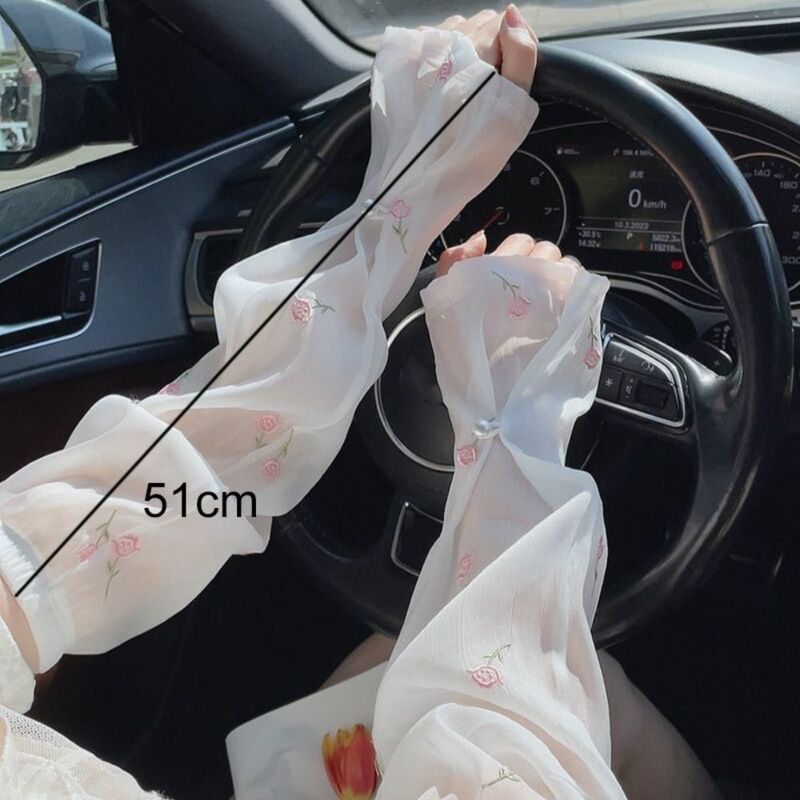 Sunflower Ice Sleeves Widened Loose Embroidered UV Protection Thin Slim Sunscreen Sleeves Women