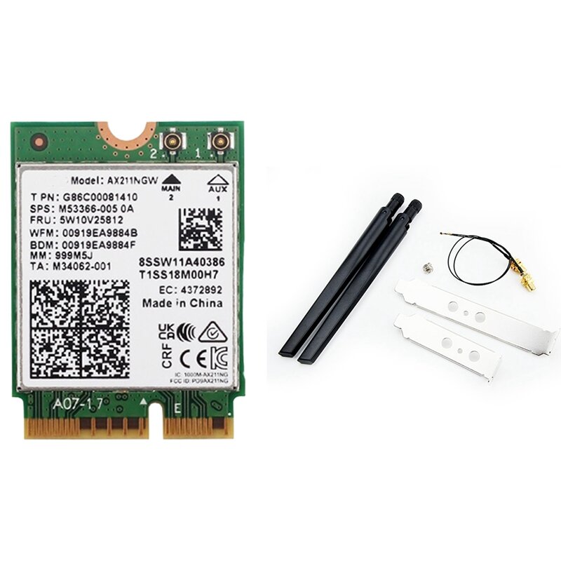 بطاقة شبكة لاسلكية AX211NGW + هوائي مزدوج واي فاي 6E M.2 مفتاح E Cnvio2 2.4Ghz/5Ghz 802.11Ac بلوتوث 5.2 محول