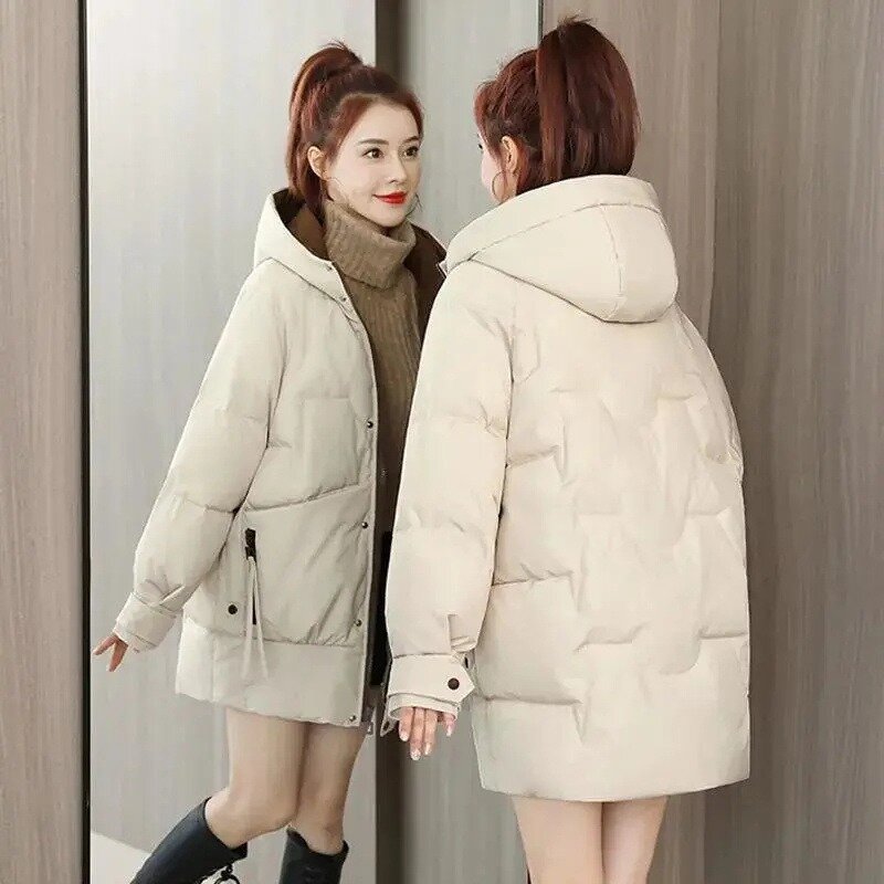2023 New Women Winter Hooded Cotton Padded Loose Warm Thicken Overcoat Oversized Parkas Outwear Snow Wear Jacket Coats