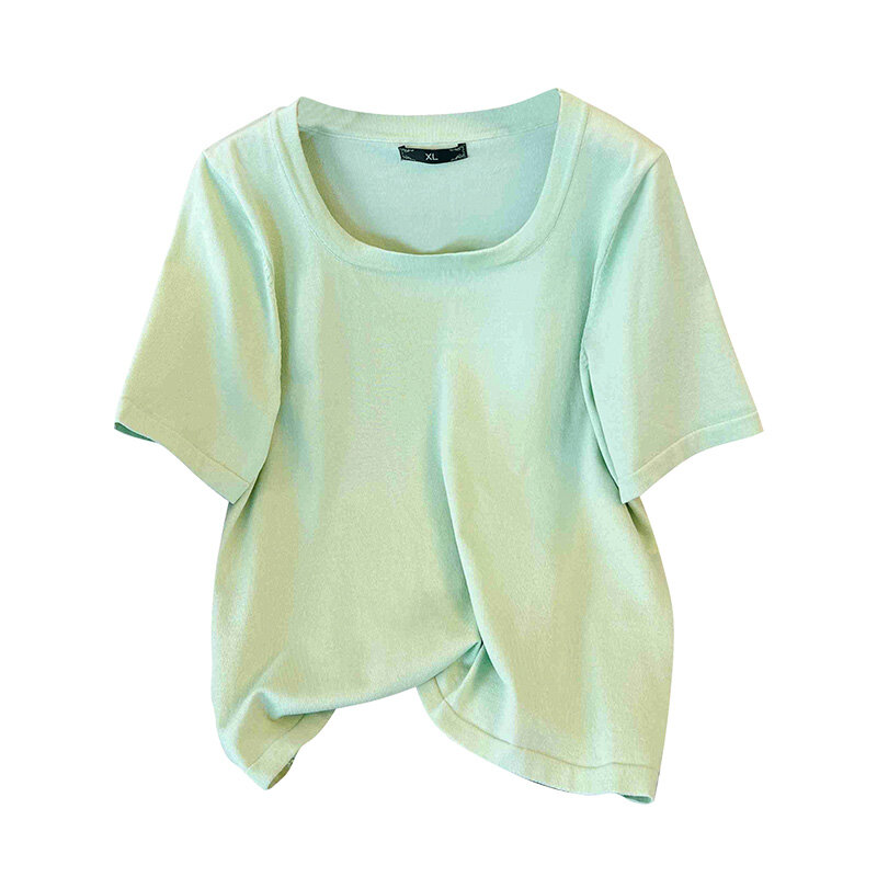 Plus size, chubby mm pear shaped body, oversized women's summer belly covering, high-end short sleeved T-shirt 9160