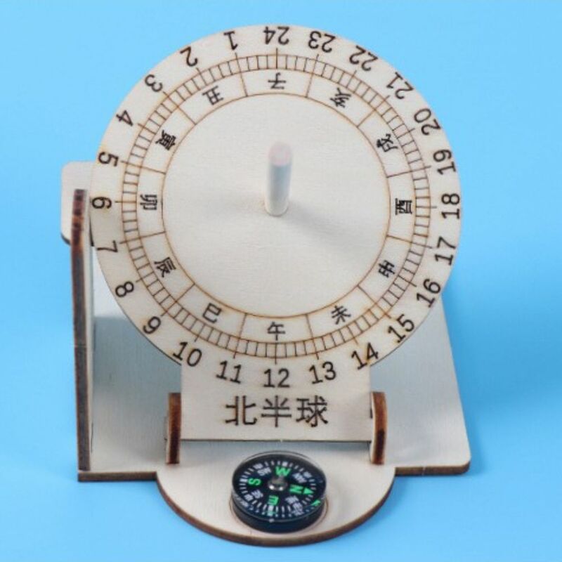 Sundial Desk Decoration Compass Experiment Educational Toys Teaching Aid Sundial Scientific Model Wooden Clock
