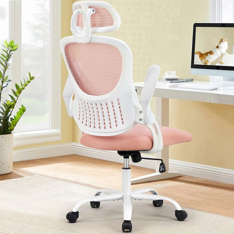 Silla ergonómica de escritorio para ordenador de oficina, asiento de trabajo de malla con respaldo alto con ruedas, reposacabezas ajustable, cómoda silla de oficina/sala de estar