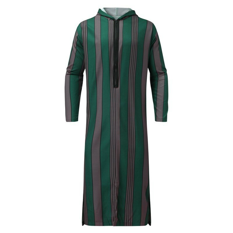 Muçulmano com capuz Jubba Thobe para homens, Robe listrado, Vestido islâmico, Abaya Masculino, Kaftan Saudita, Adulto Kamis, Dubai, Turquia, M-4XL