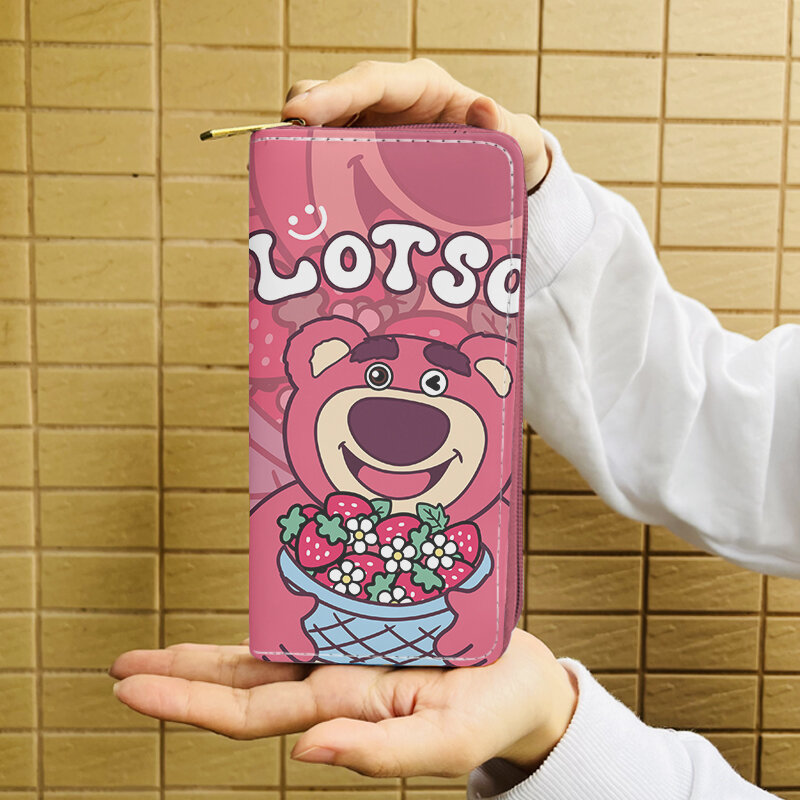 Disney Lotso Bear W5999 tas jinjing Anime tas koin ritsleting kartun dompet kasual tas penyimpanan kartu hadiah