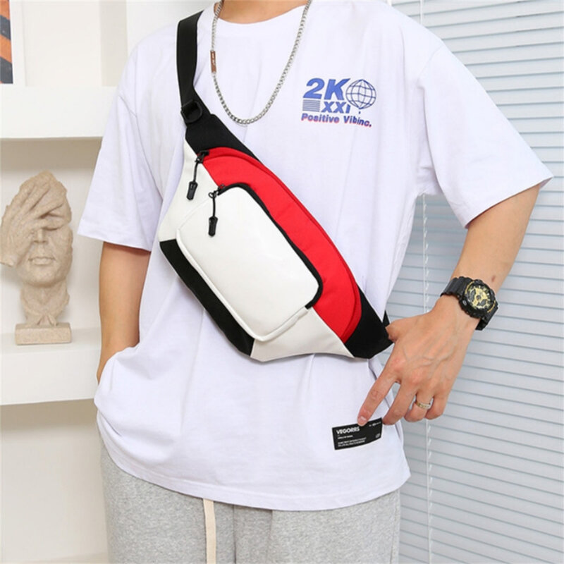 Bolsa de peito transversal versátil para homens e mulheres, grande capacidade, casual, ao ar livre, moda hip hop, esportiva, cores contrastantes, bolsa de cintura