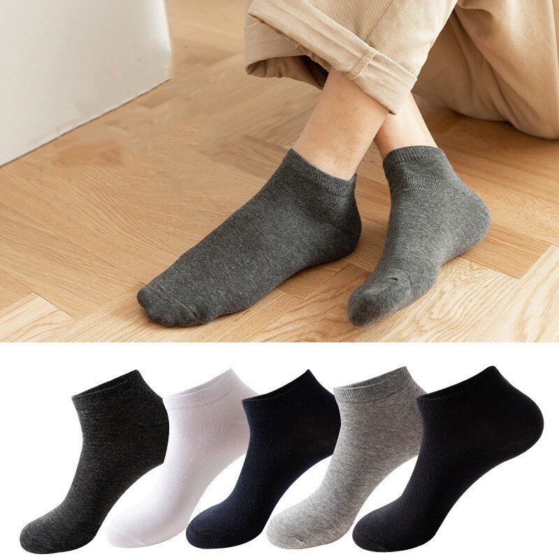 Calcetines deportivos transpirables para hombre, calcetín tobillero de algodón, Color sólido, blanco y negro