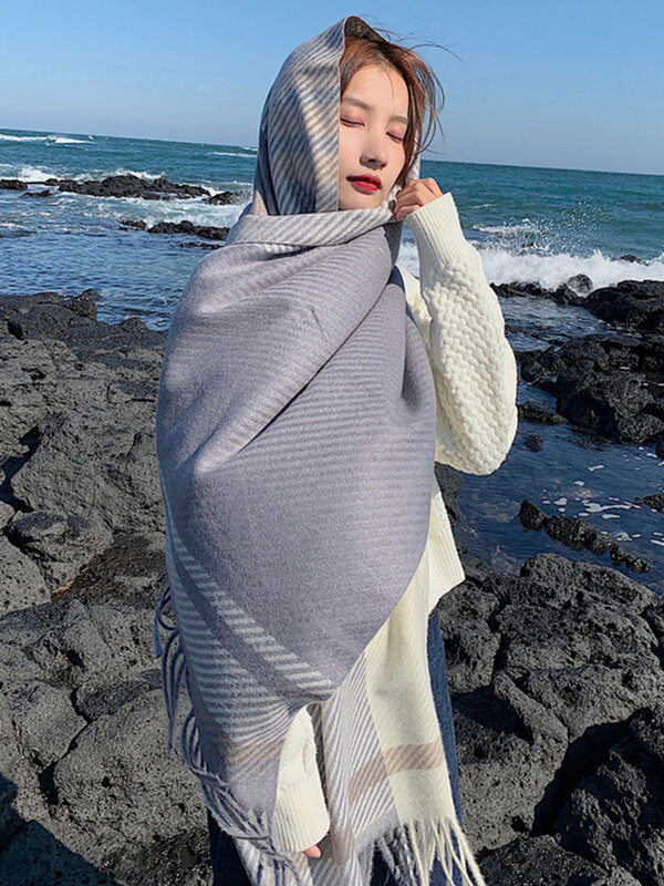 Новинка 2023, женский шарф на осень и зиму, винтажный клетчатый шарф в стиле преппи, Женский фуляр, платок унисекс, Мужская шаль