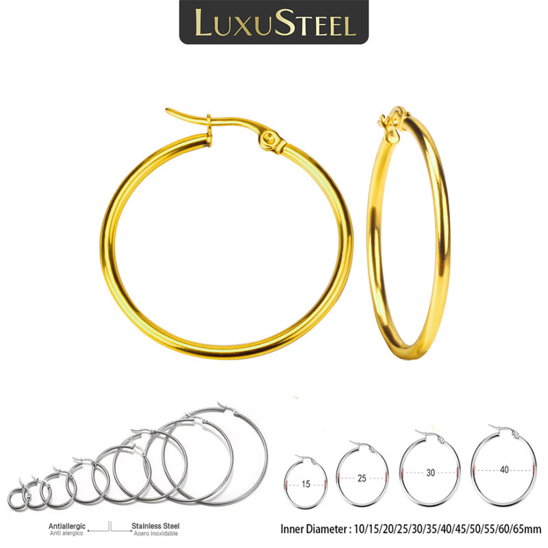Brincos de argola de aço inoxidável da cor do ouro de luxusesteel para homens grandes/pequenos círculo redondo da orelha bijoux acier inoxidável