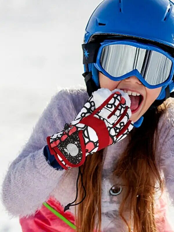 Luvas de esqui espessadas impermeáveis para crianças, luvas esportivas confortáveis, meninas, crianças, clima frio, quente, inverno