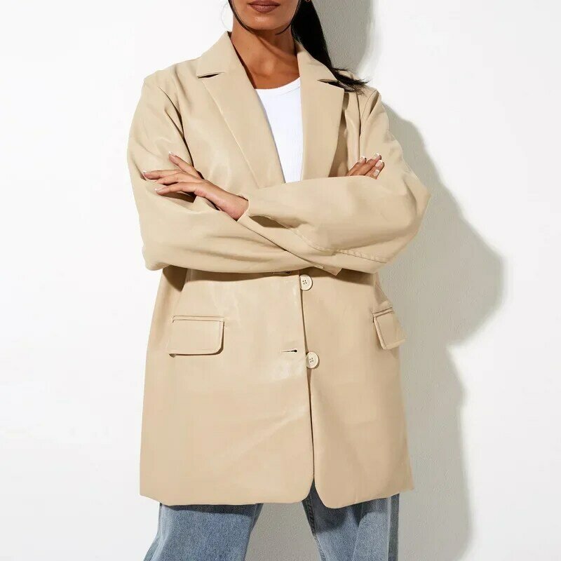 Abrigo de piel sintética para mujer, chaqueta de cuero, traje cálido informal, ropa de otoño e invierno, nuevo