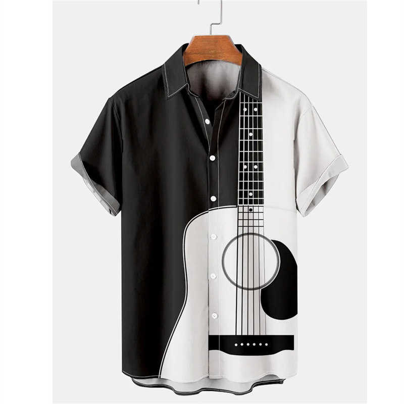 Chemises à Manches Courtes pour Homme, Motif de Note de Musique Hawaïenne, à la Mode, Harajuku, Vêtements de Plage