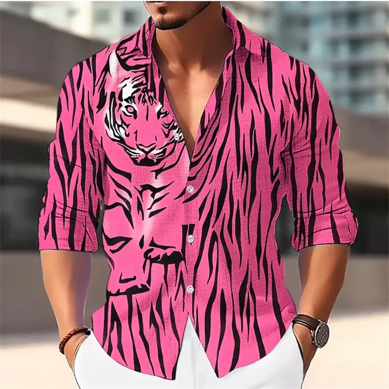 Lion Shirt T-Shirt Fashion Men Casual Outdoor Designer Design HD Pattern Street Party Men's Button T-Shirt Shirt 7 Colors 2023