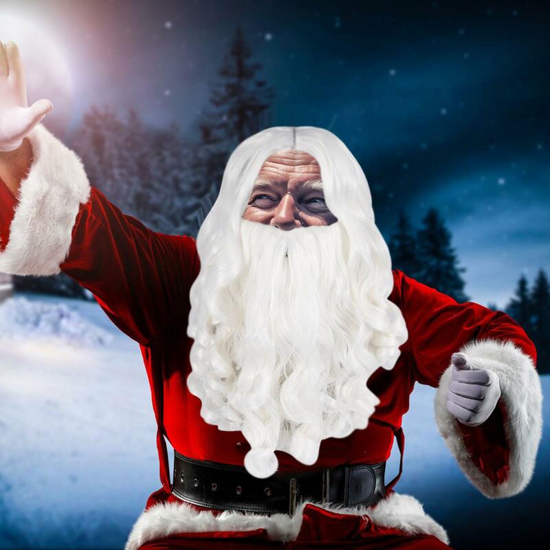 Papai Noel cabelo e barba conjunto para crianças, cosplay branco leve, vestido extravagante para festivais de Natal, mascarada