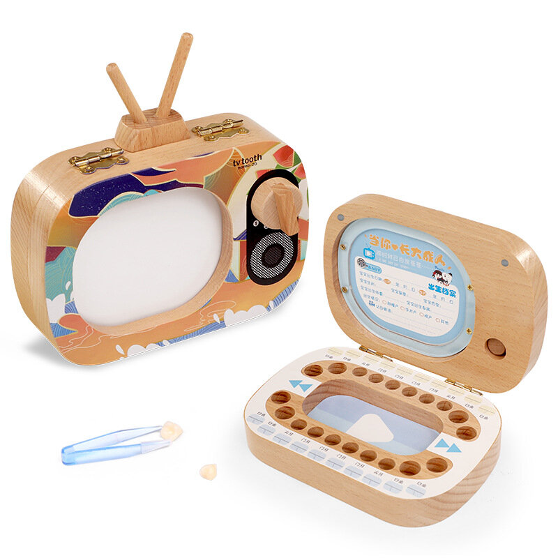 Baby Tand Doos Engels/Japanse Beukenhout Tv Box Baby Wood Tooth Box Organizer Melk Tanden Opslag Verzamelen Doos toothbox Leuke