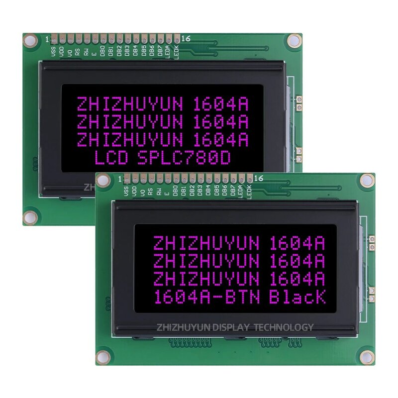 Módulo de tela LCD multilíngue BTN, tela LCD de alto brilho, filme preto, texto verde, 1604A