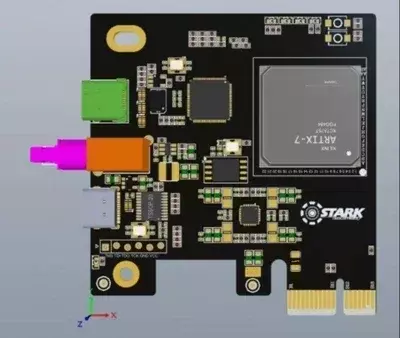 Stark DMA papan pengembangan, dengan PCILeech Firmware kustom-kecepatan 300 MB/DMA, koneksi USB-C/PCIe