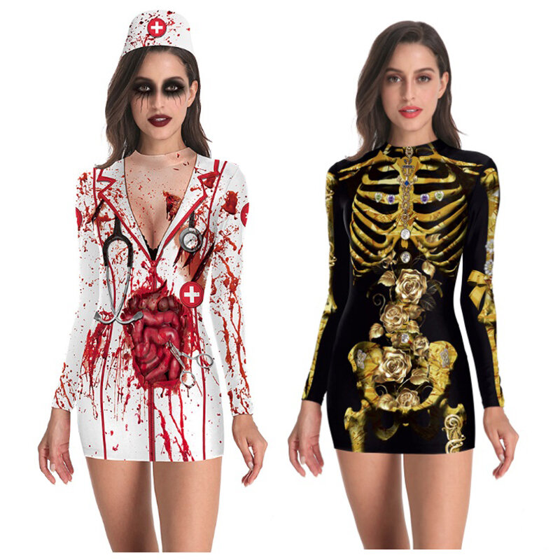 Halloween Role-play Dress for Women Halloween Party spaventoso Horror costumi Cosplay Bloody Nurse Zombie Dress