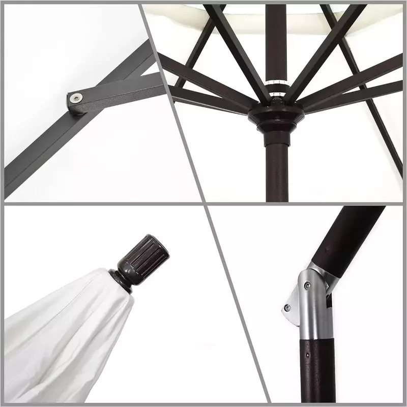 Round Aluminum Crank Lift Umbrella Stand, Parasol Mercado Set, Colarinho Pólo Branco, inclinação, Olefin Freight, Free Tarp, 9"