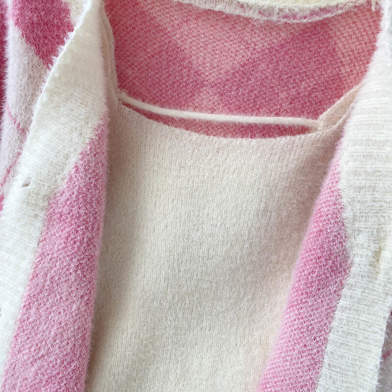 Casual donna lavorata a maglia 2 pezzi Set 2024 nuovo autunno moda colore Match Argyle manica lunga maglione Cardigan con maglia Camis Top