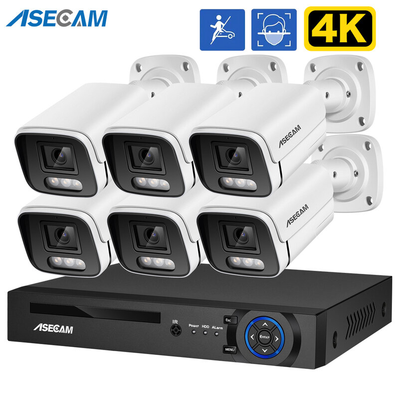 8MP 4K Ai 얼굴 탐지 보안 카메라 시스템 POE NVR 키트 CCTV 비디오 녹화 야외 홈 인간의 오디오 감시 카메라 Xmeye