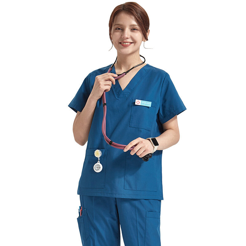 Медицинские скрабы, набор для женщин, ухаживающих, стюардесс, работники медсестры, 3 кармана, женская форма медсестры, топы, штаны, Спецодежда для специалистов