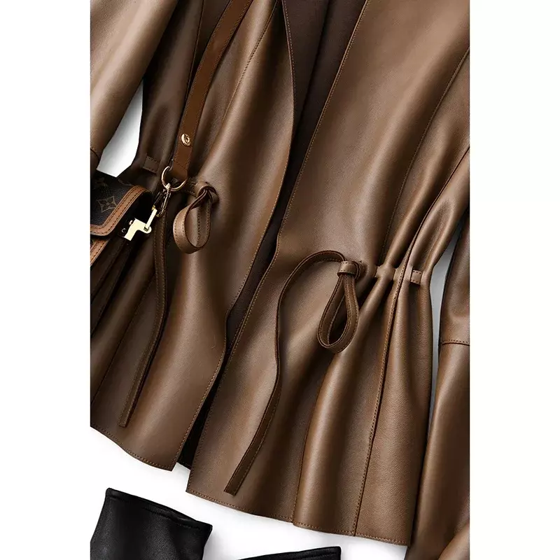 Jaqueta de couro genuíno feminina simples marca de moda jaquetas de couro feminino casaco de pele carneiro curto roupas finas primavera outono 2023