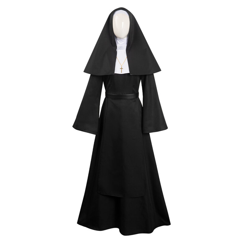 The Nun Cosplay Costume Dress Headwear Mask Adult Women Girls Clothes Outfits Fantasia Halloween Carnival Party Disguise Suit