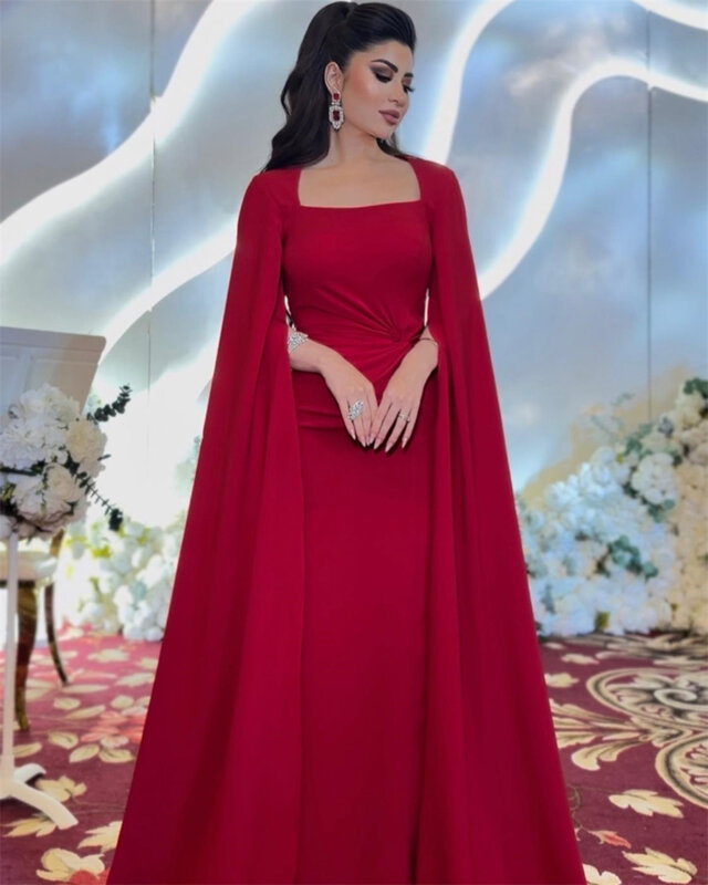 High quality Square Sheath Celebrity Evening  Fold Draped Satin Prom Dresses  2023 luxury gown فساتين سهرهarabic evening dress