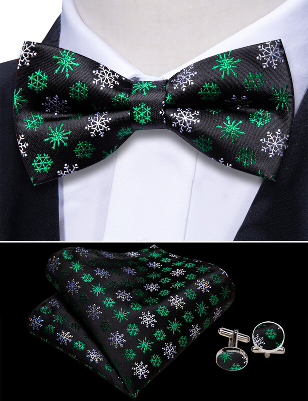 Conjunto de gemelos cuadrados de bolsillo de seda verde de Navidad para hombre, exquisito Jacquard, pajarita, regalos de diseñador de fiesta, Barry.Wang 1057