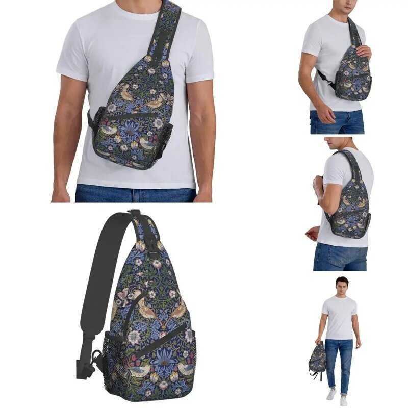 William Morris Strawberry Crossbody Sling Bag Casual Chest Bag Floral Art Shoulder Backpack Daypack Travel Hiking Biking Bookbag