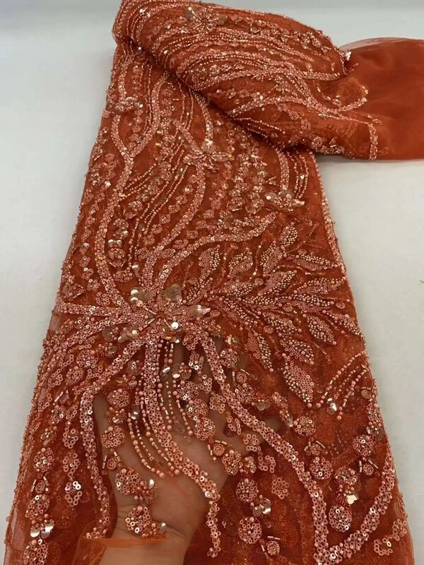 Африканская бисерная кружевная ткань 2024, высококачественное кружево, французские блестки, вышитые бусины, тюль, кружевная ткань для женских свадебных платьев
