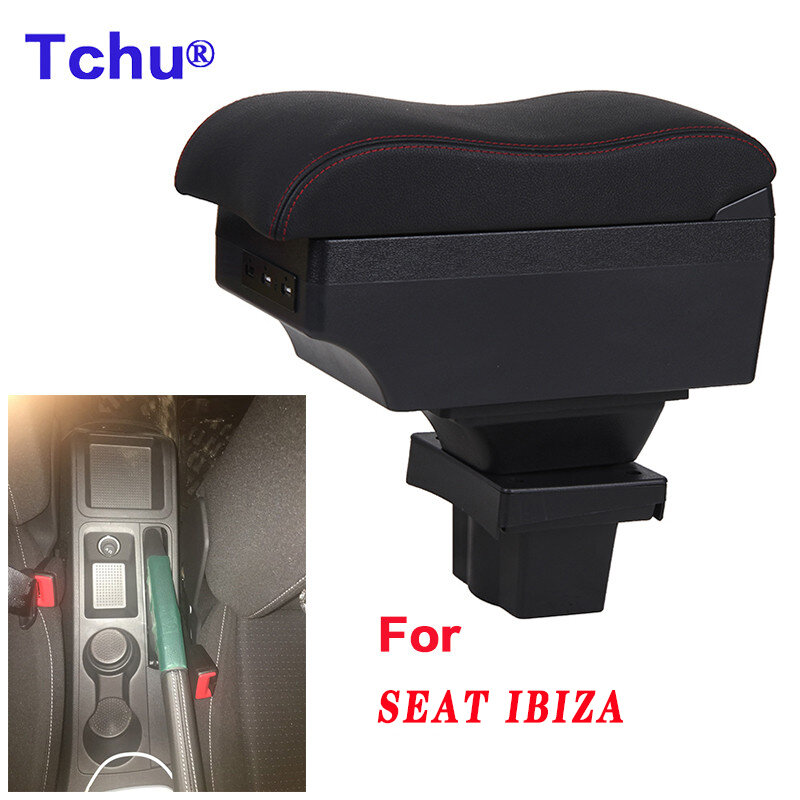 Dla SEAT Ibiza podłokietnik ze schowkiem dla SEAT Ibiza pudełko do podłokietnika samochodowego podłokietnik ze schowkiem wewnętrzna modyfikacja USB do ładowania popielniczka akcesoria samochodowe