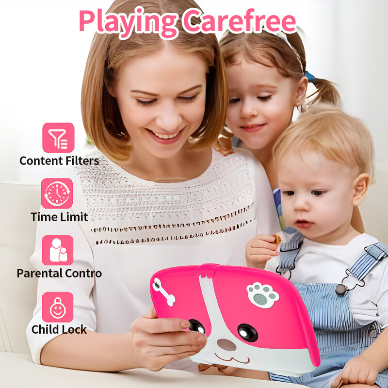 New 7 Inch Cartoon Kids Tablet Learning Education Games Tablets Quad Core 4GB RAM 64GB ROM Dual Cameras Children's Gifts