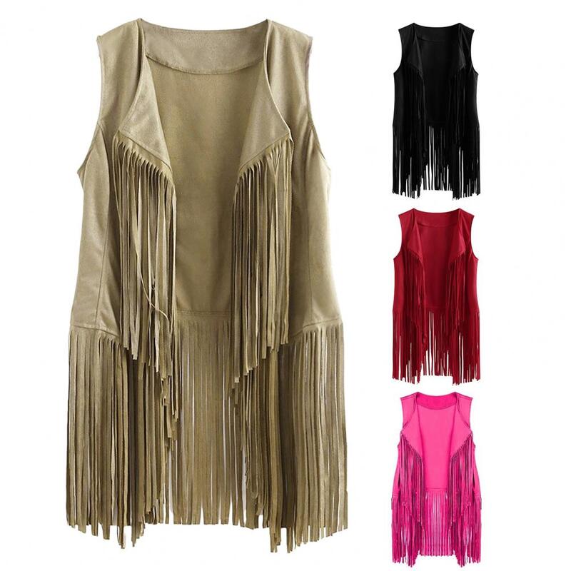 Women Fringed Vest Vintage Western Cowboy Cosplay Hippie Stage Performance Role Play Lady Waistcoat with Tassel Fringe for Women