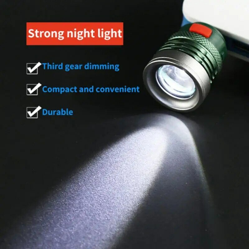 Mini linterna LED portátil para caza y acampada, lámpara de bolsillo con zoom, 2 piezas, 3 modos