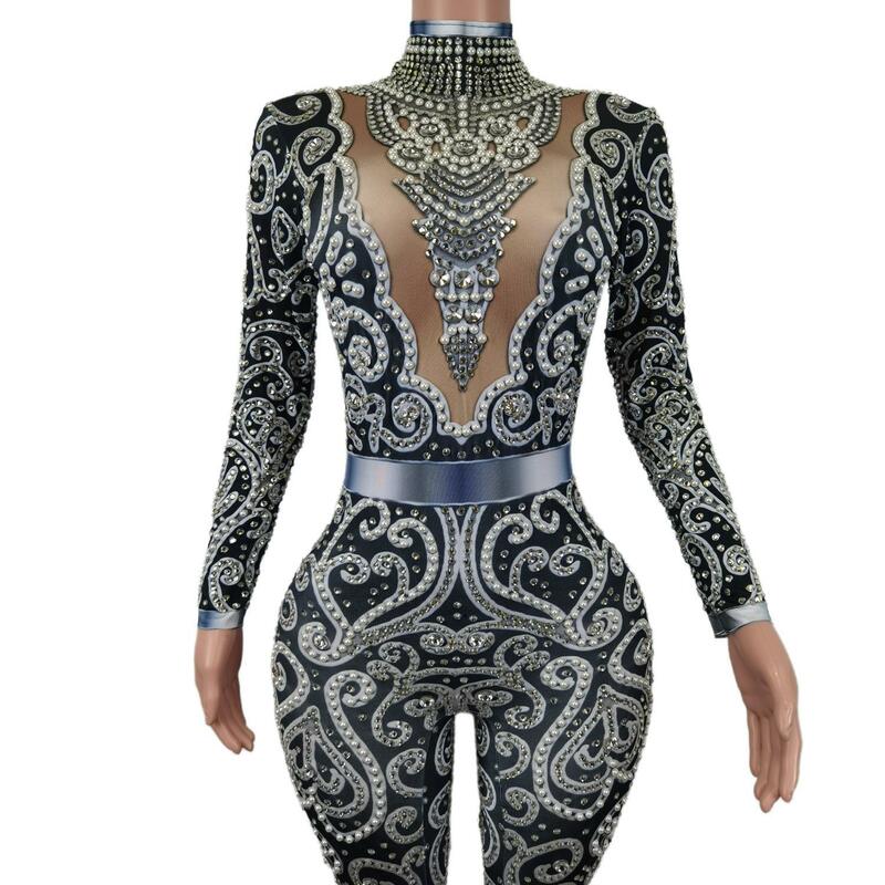 Luxury Fashion Pearls Rhinestones Jumpsuit Lady Evening Prom Dresses Birthday Party Celebrate Outfit Stage Wear Quanquan