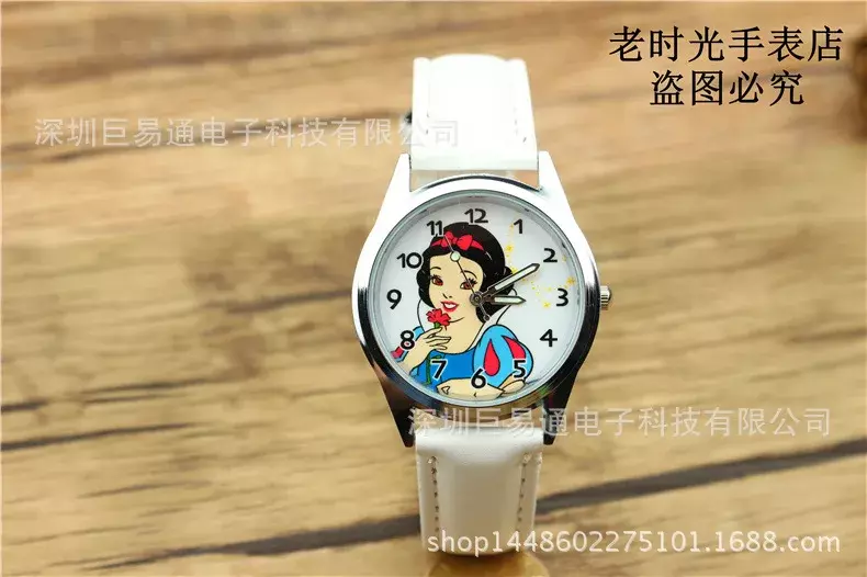 Disney Snow White Jam Tangan Tali Kaca Jarum Jam Gesper Gaya Anak Jam Tangan untuk Anak Laki-laki dan Perempuan Hadiah Hadiah Disney