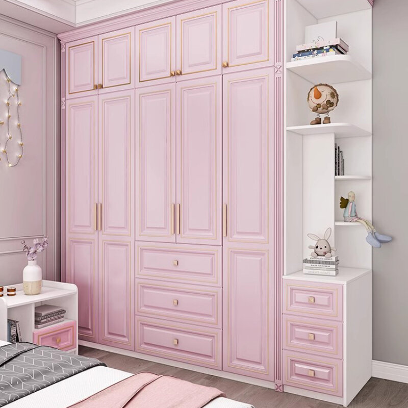 Bedroom Clothes Children's Wardrobes Pink Cabinet Storage Organizer Mobile Shelves Meuble De Rangement Modern Furniture CY50CW