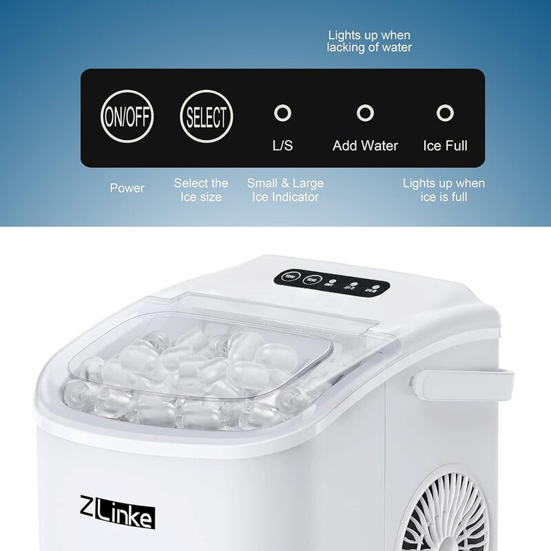 Macchina per il ghiaccio da banco, macchina per la produzione di ghiaccio 26.5lbs/24Hrs, macchina per la produzione di ghiaccio portatile con autopulente, bianca | USA |
