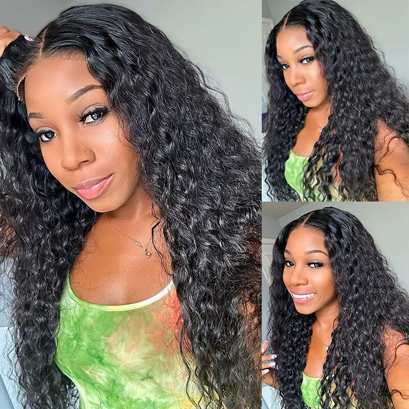 Wig Wear and Go Glueless Wigs Human Hair Pre Plucked Pre Cut Lace Closure Wig Water Wave Synthetic Lace Wigs for Beginners